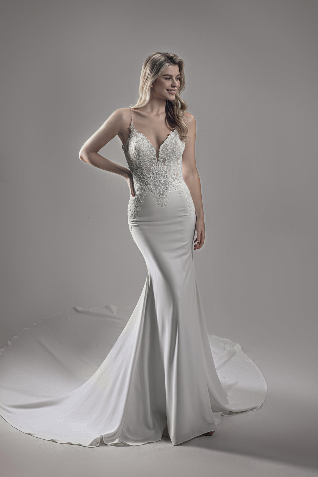 Crepe Fit and flare wedding dress