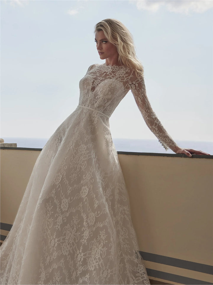 Pronovias Ati hand-beaded lace bodice detail