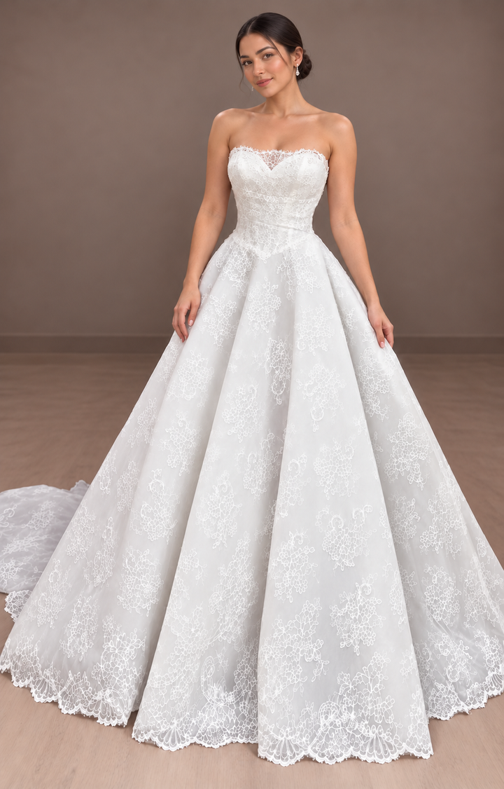 Magnolia Couture Wedding Dress Aline Lace wedding Dress with straight neckline and strapless with lace jacket detachable