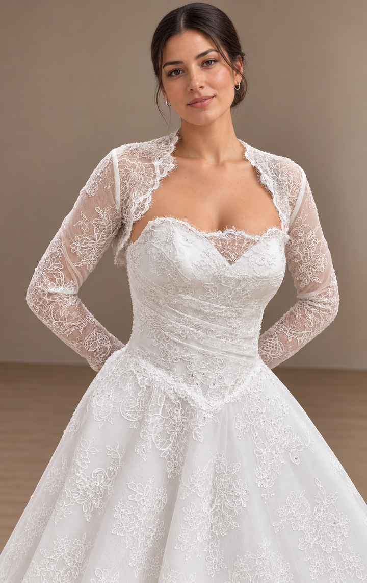Magnolia Couture Wedding Dress corset back Aline Lace wedding Dress with straight neckline and strapless with lace jacket detachable