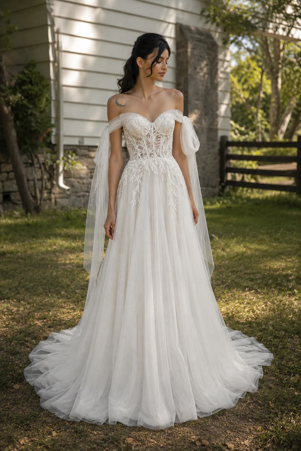 Magnolia White Wedding Dress Sample Sale Aline tulle bridal gown with off shoulder straps