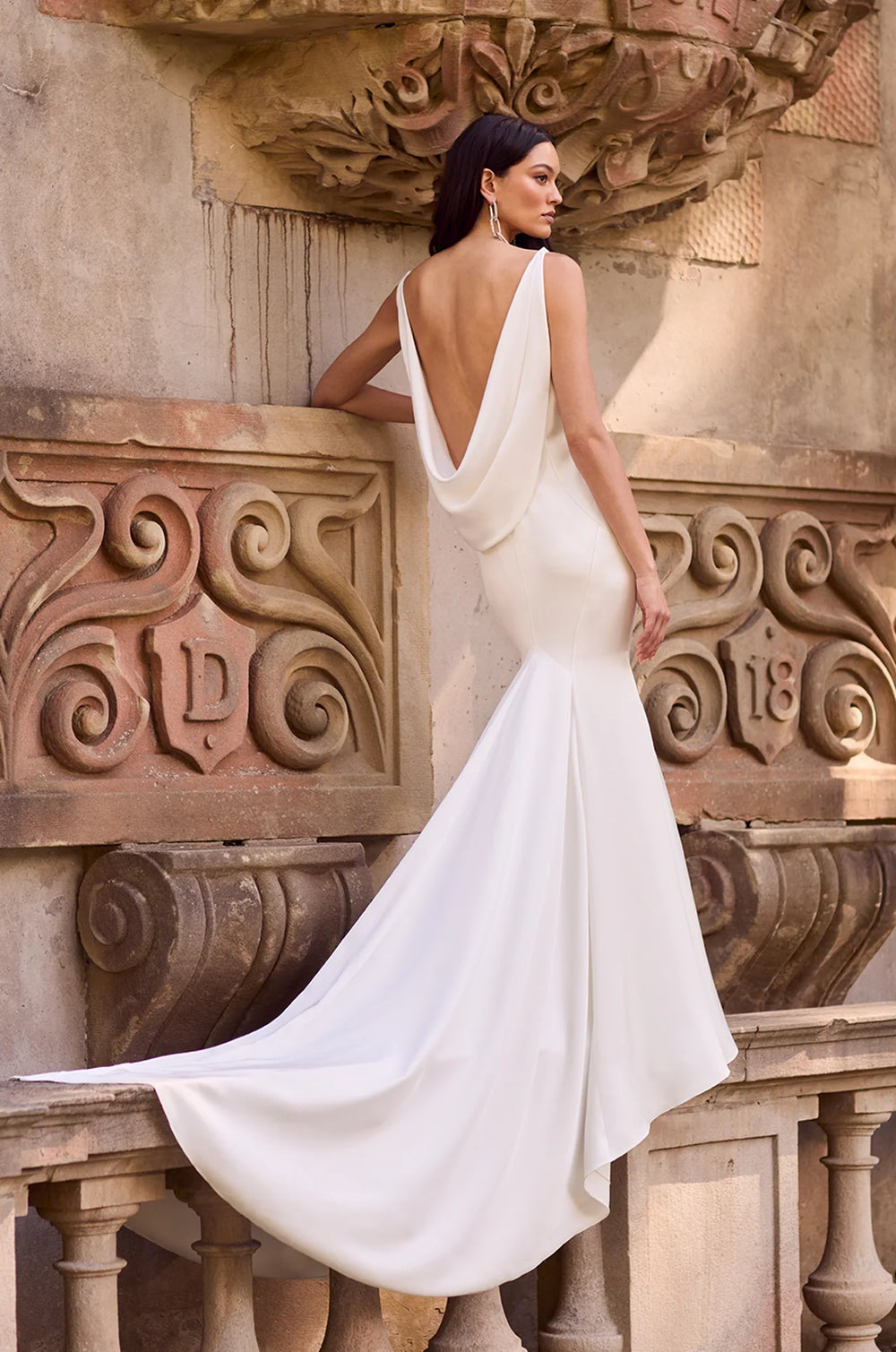 Paloma Blanca P5181 V neck with low back elegant Fit and flare Wedding Dress - Back  available at Camellia Wedding Gown.jpg