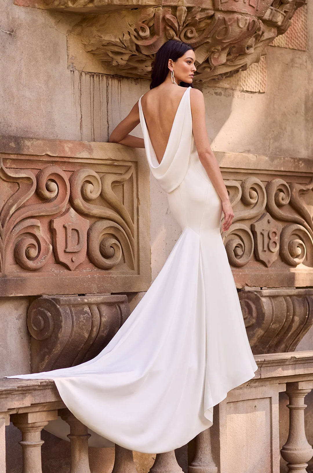 Paloma Blanca P5181 V neck with low back elegant Fit and flare Wedding Dress - Back  available at Camellia Wedding Gown.jpg