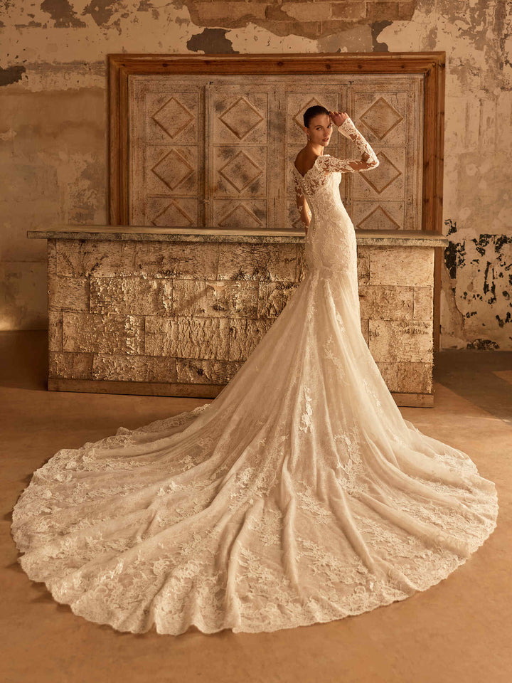 Pronovias Privée Ankey mermaid lace wedding dress, image 2