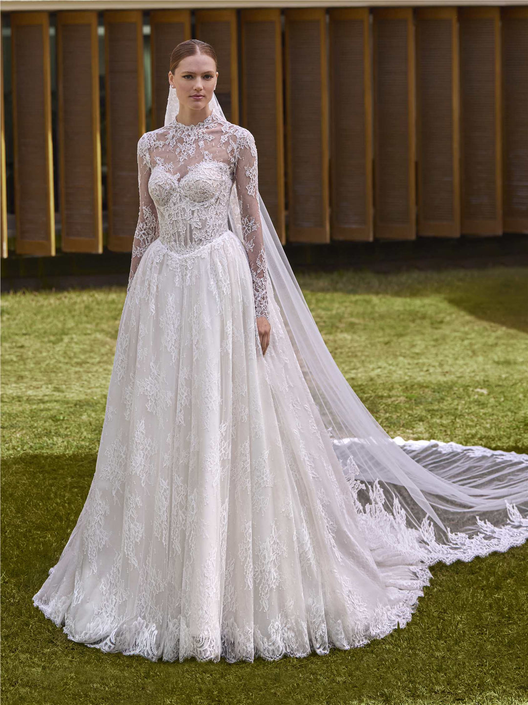 Pronovias Betje princess lace wedding dress with sweetheart neckline, image 1