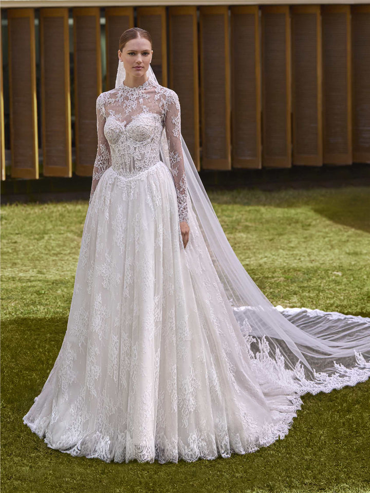 Pronovias Betje princess lace wedding dress with sweetheart neckline, image 1