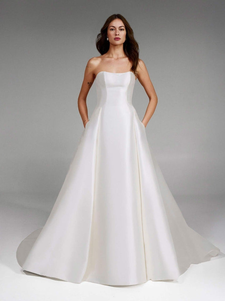 Pronovias Jory strapless princess mikado wedding dress, image 1