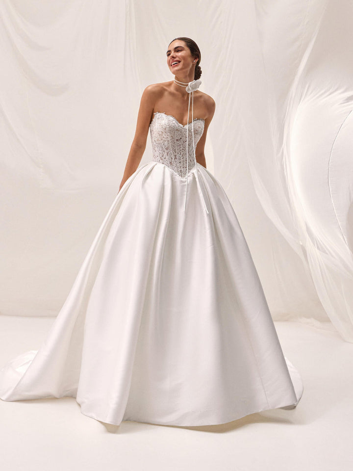 Pronovias Nager strapless princess mikado wedding dress, image 1