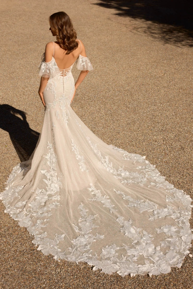boho wedding dress canada Western Boho Lace Wedding Dresses With Off-The-Shoulder Sweep Train