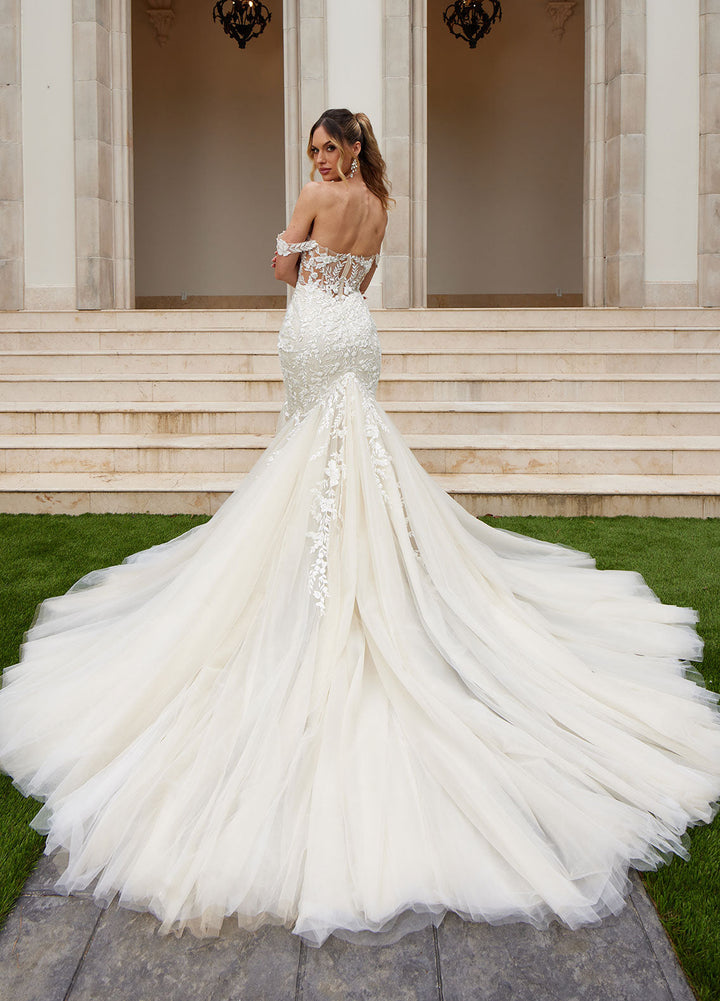 Ashley Justin Edel 11239 sample sale mermaid wedding dress with floral appliqué back view