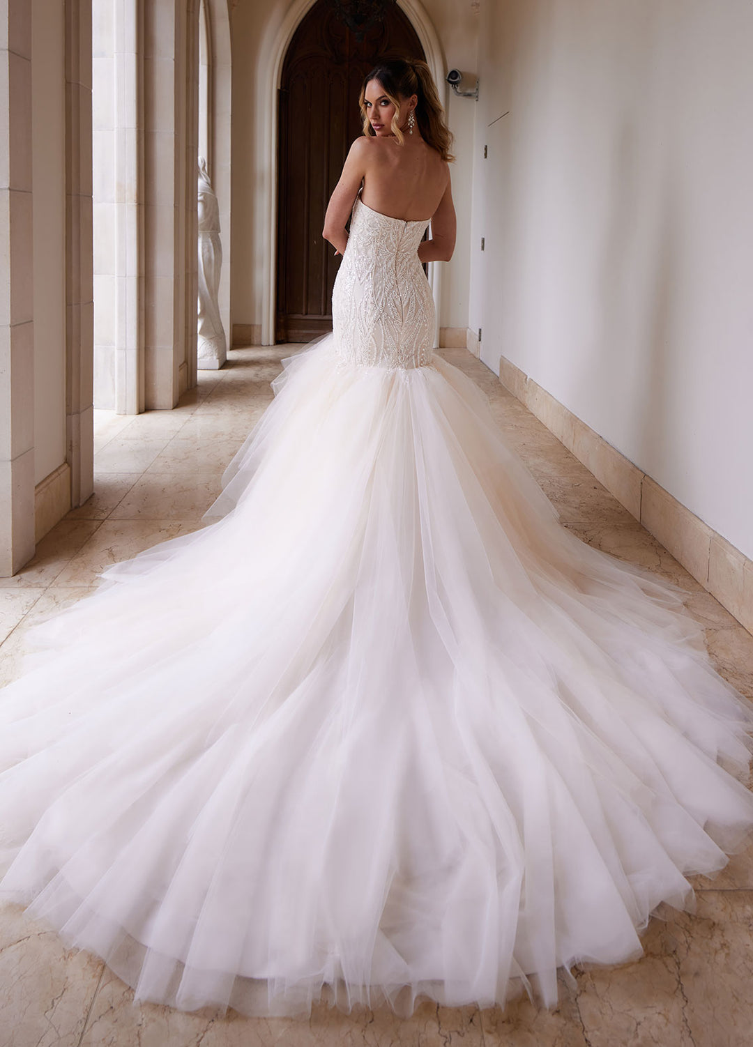 Ashley & Justin Eileen 12026 sample sale beaded fitted wedding dress back view
