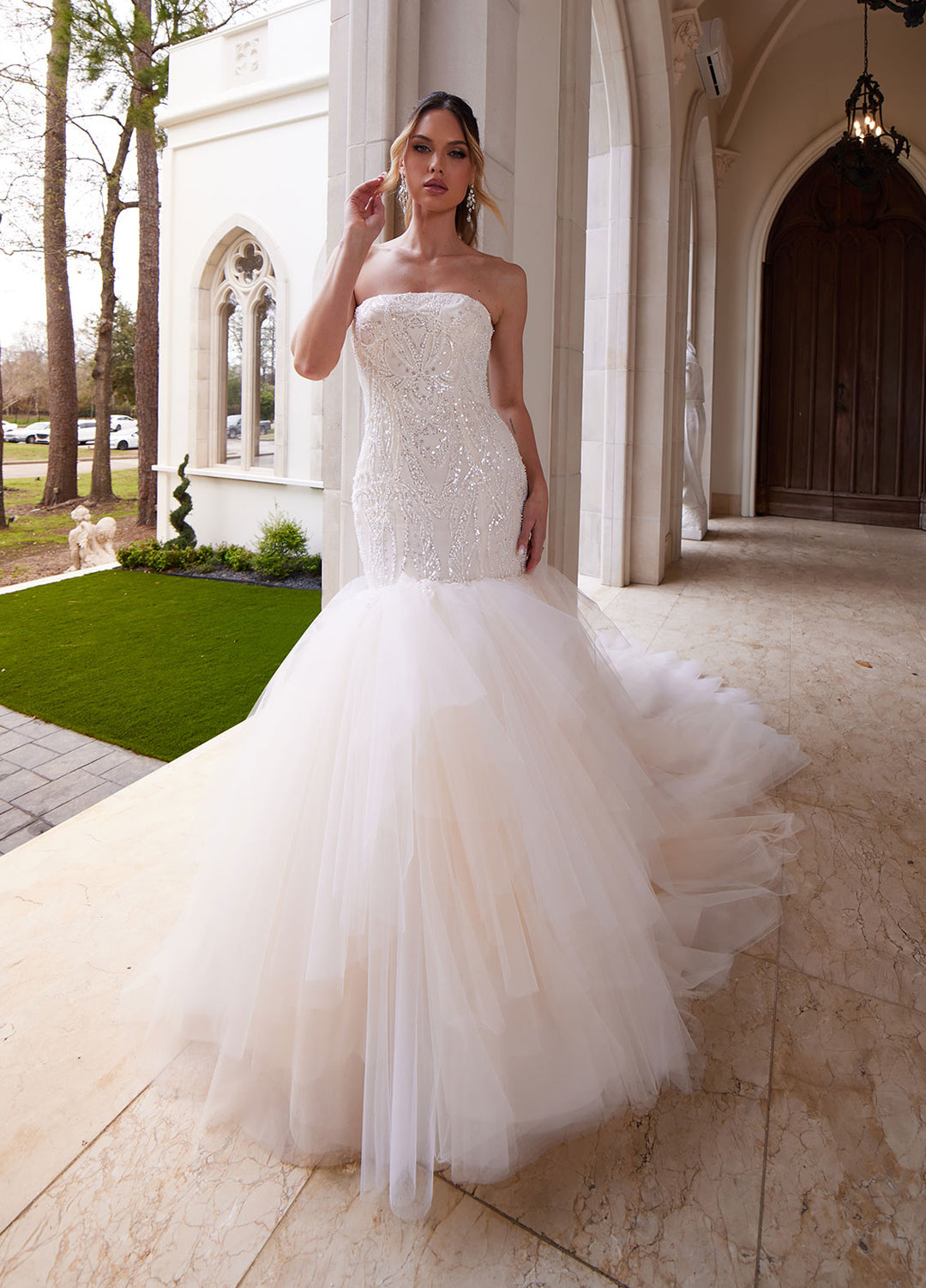Ashley & Justin Eileen 12026 sample sale beaded fitted wedding dress front details view