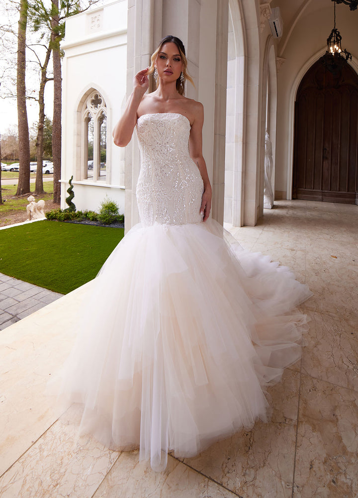 Ashley & Justin Eileen 12026 sample sale beaded fitted wedding dress front details view