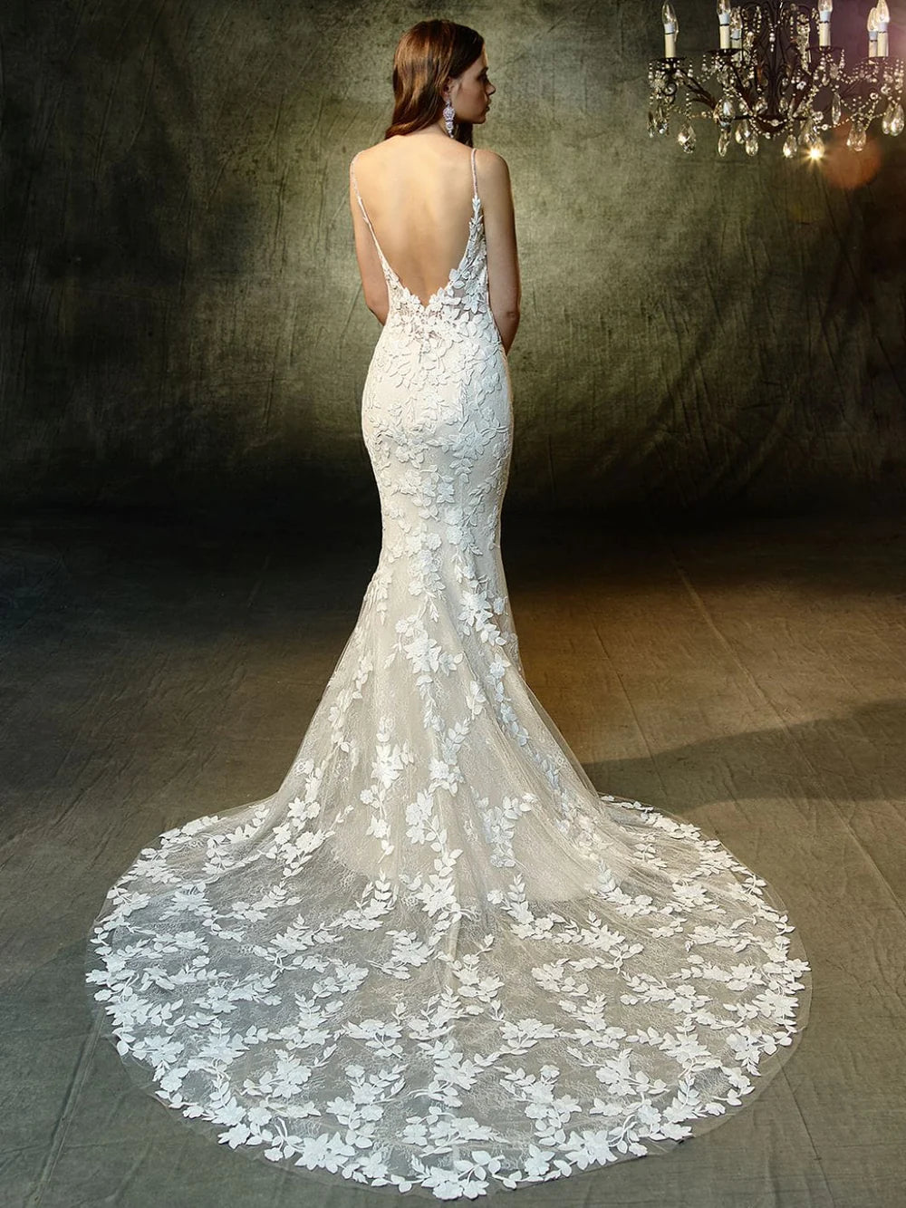 Blue By Enzoani Lesley sample sale wedding dress fitted with lace and low back view