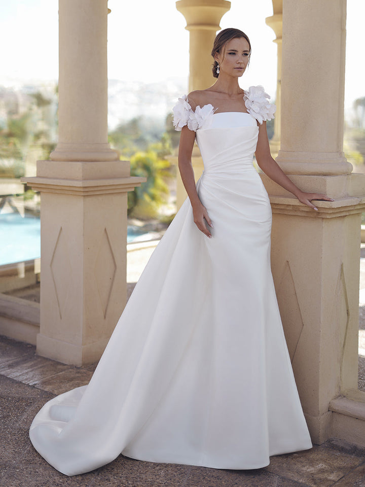 Blue by Enzoani Stella fitted wedding dress with overskirt front view