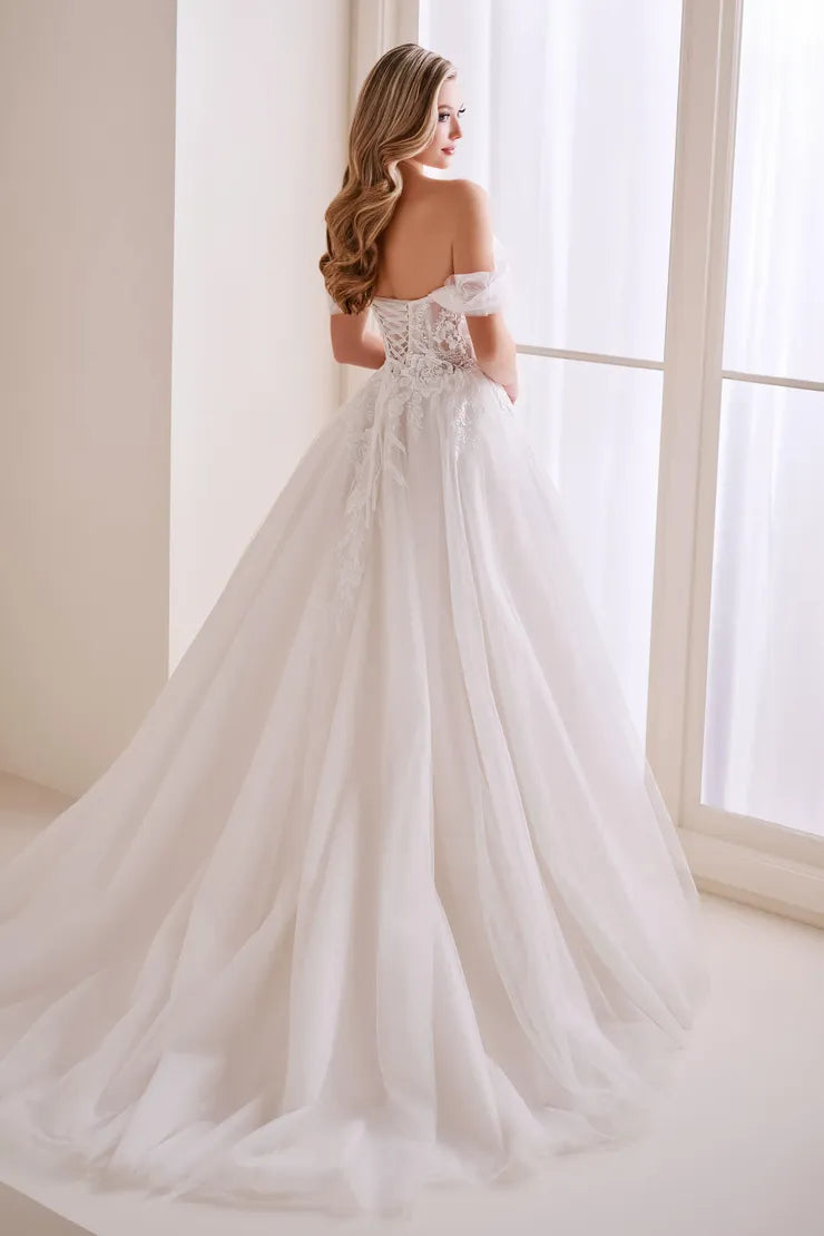 Enchanting E410 sample sale ball gown wedding dress with floral lace and sweetheart neckline back view