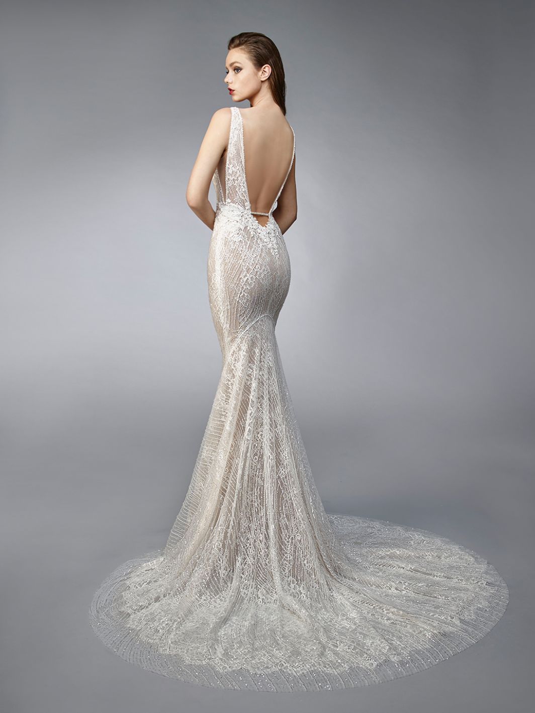 Enzoani Nicky sample sale fitted wedding dress back view
