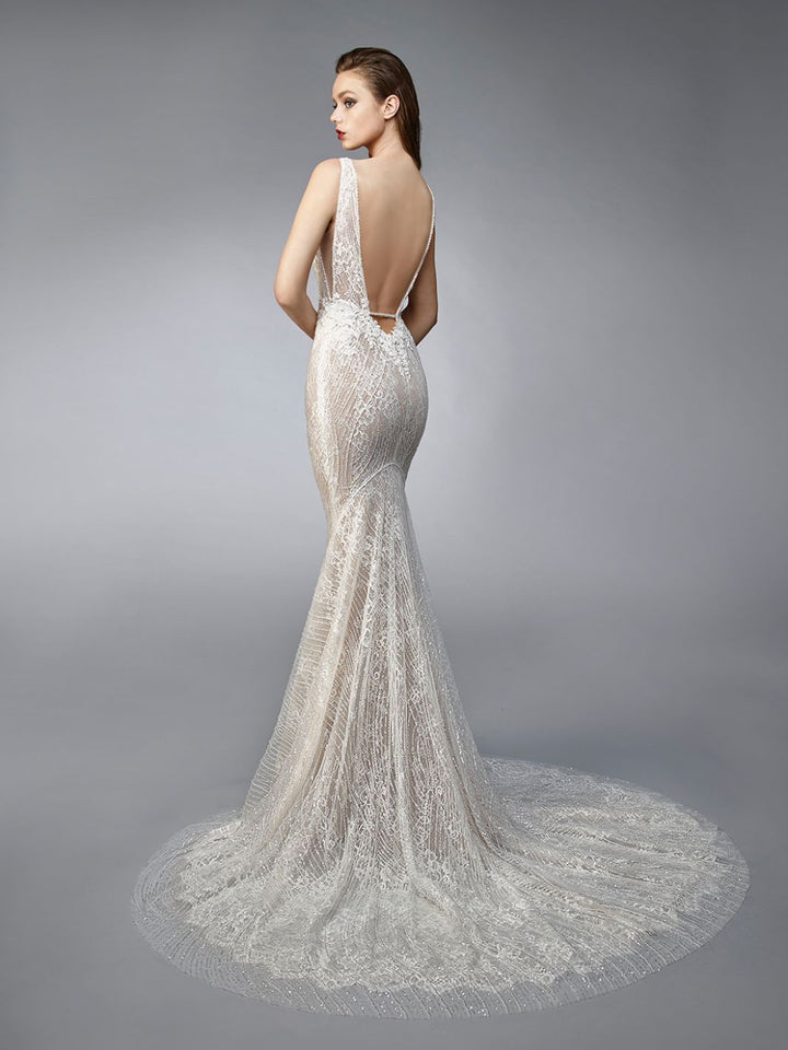 Enzoani Nicky sample sale fitted wedding dress back view