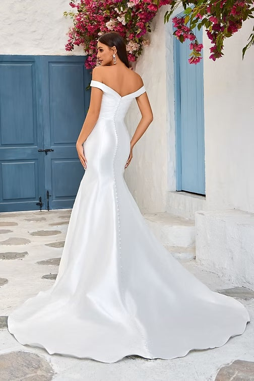 Jadore JA7005 sample sale trumped wedding dress with off the shoulder straps back view