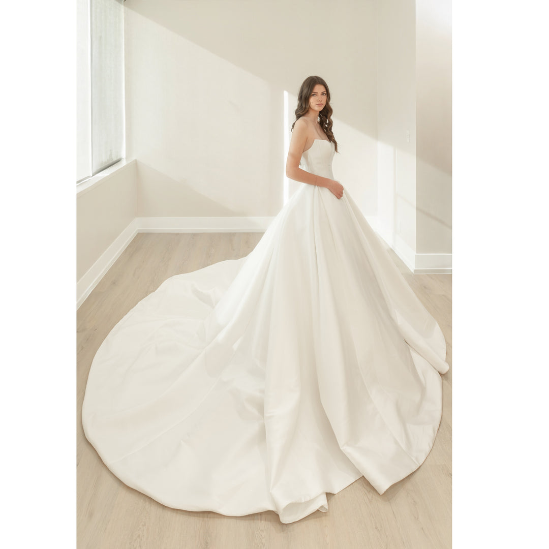 Magnolia Couture Snowdrop sample sale wedding dress strapless ball gown with structured bodice side view