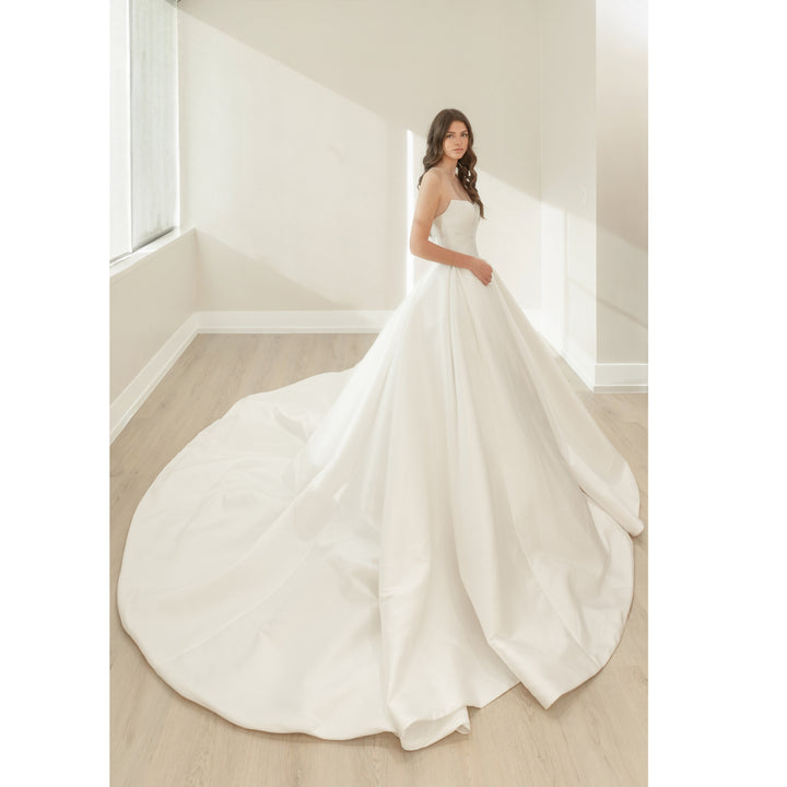 Magnolia Couture Snowdrop sample sale wedding dress strapless ball gown with structured bodice side view