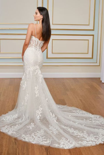 Magnolia White U2004 sample sale mermaid wedding dress with floral lace and shimmer back view