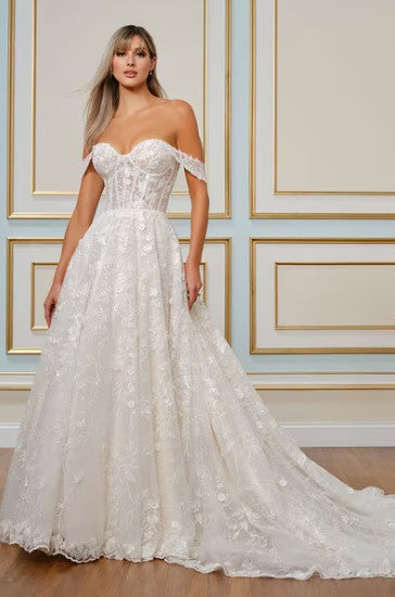 Magnolia White U2017 sample sale wedding dress with sparkly floral lace front view
