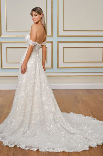 Magnolia White U2017 sample sale wedding dress with sparkly floral lace train view
