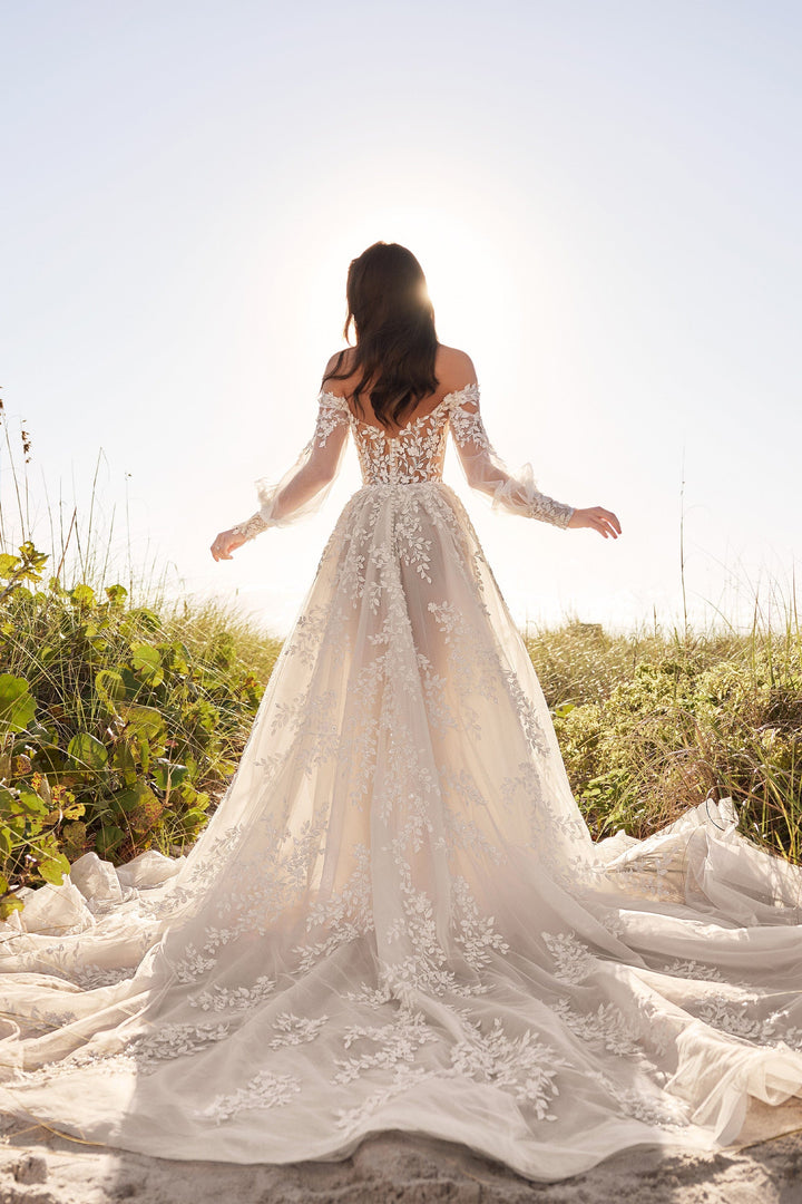 Martin Thornburg MT3203 Fleur sample sale wedding dress aline with long sleeves back view