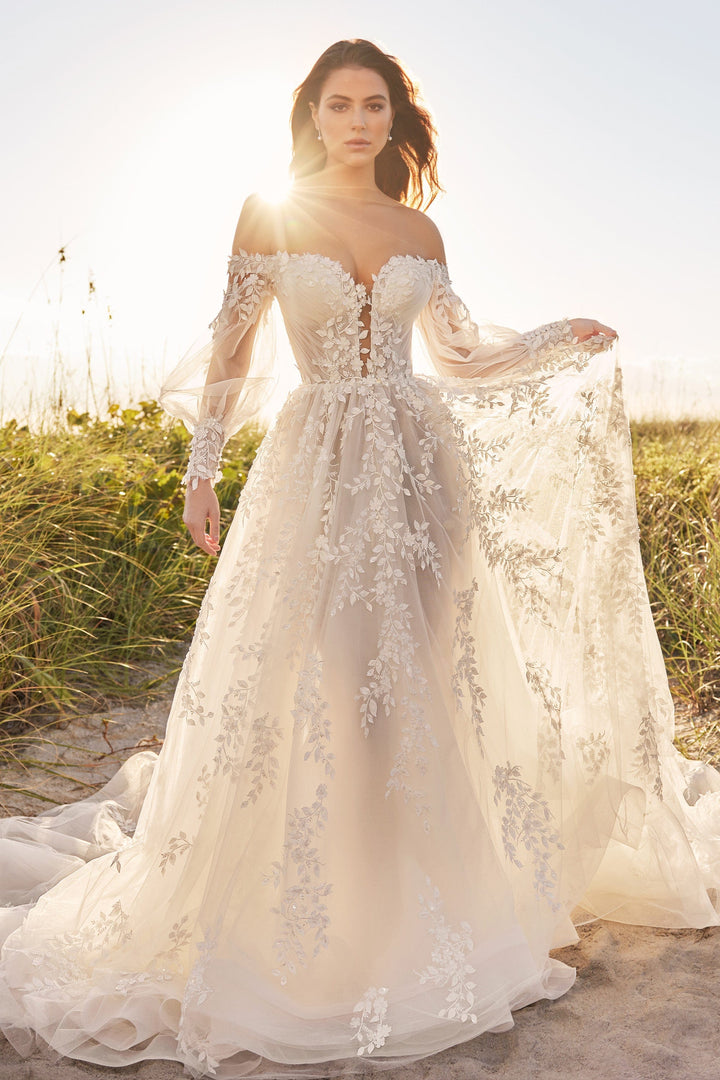 Martin Thornburg MT3203 Fleur sample sale wedding dress aline with long sleeves side view
