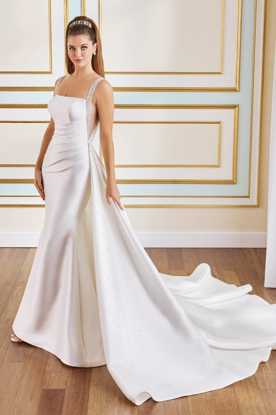 Martin Thornburg MT9105 Calla fitted  wedding dress with overskirt side view