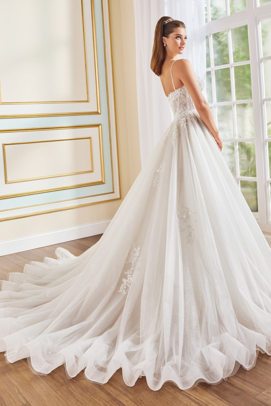 Martin Thornburg MT9111 Peony sample sale tulle wedding dress with floral lace with sparkles back view