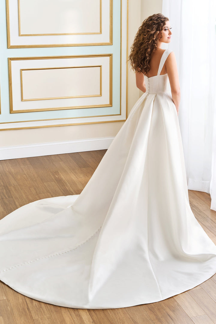 Martin Thornburg: MT9117MKD - Violet sample sale aline wedding dress with straps and leg slit back view