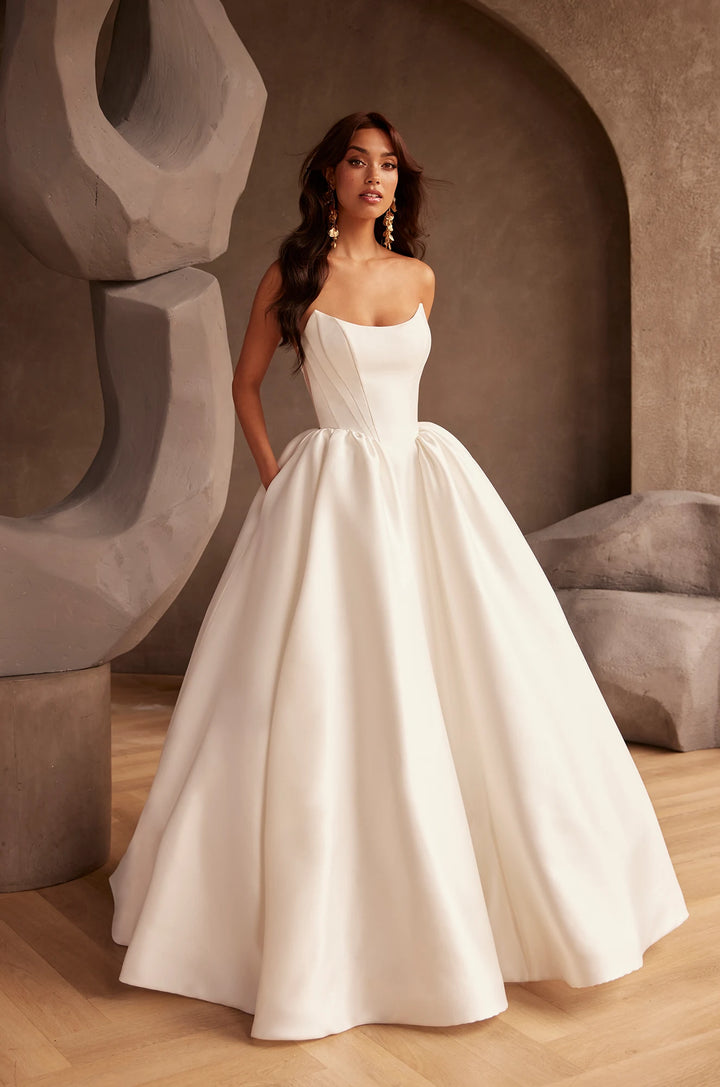 Paloma Blanca: P5130 ballgown wedding dress with scoop neckline and low back front view