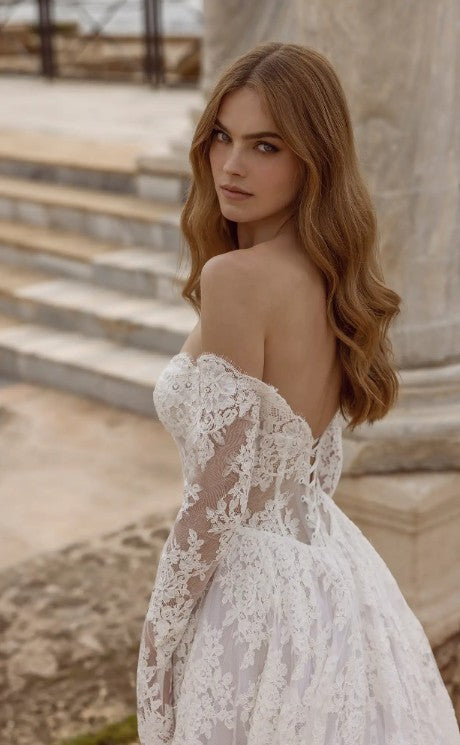 Pnina Tornai 14999N long sleeves lace wedding dress lace up back details