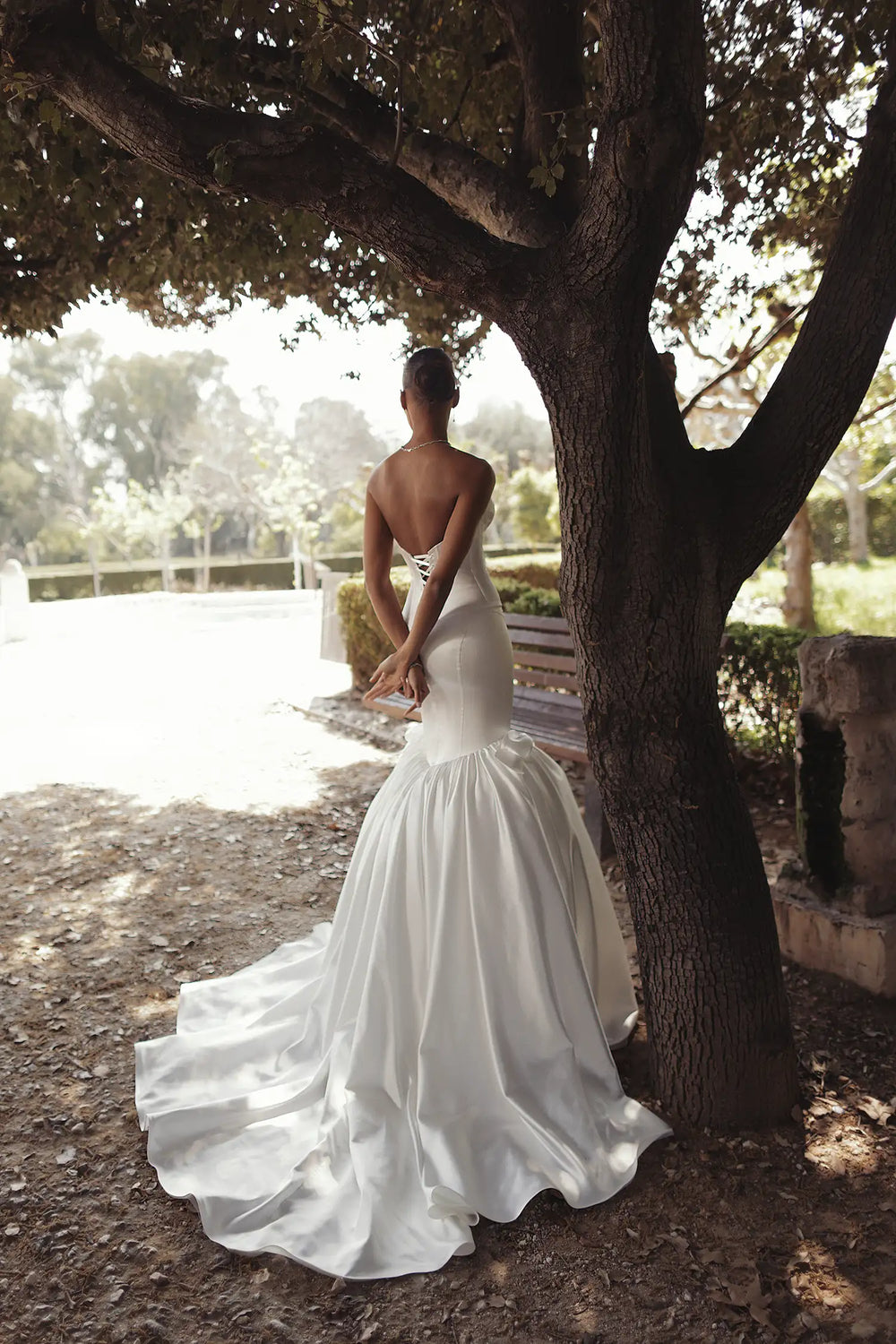 Pnina Tornai 15184 strapless mermaid wedding dress corset bodice with Basque waist back view