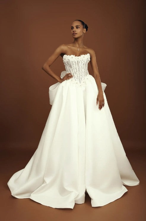 Pnina Tornai 15223 ball gown strapless corset beaded bodice wedding dress front view