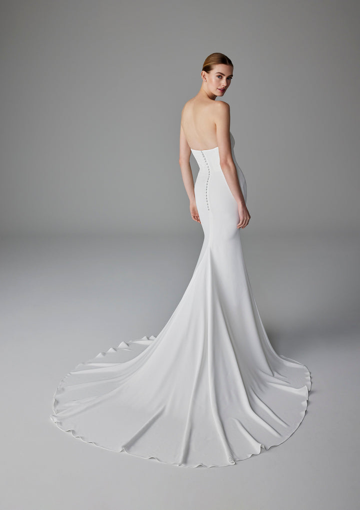 Pronovias Alexandrine fitted strapless wedding dress with structured bodice back view