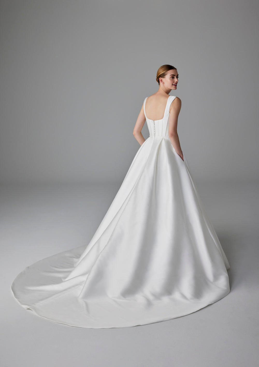 Pronovias Alphosine sample sale aline wedding dress with straps back view