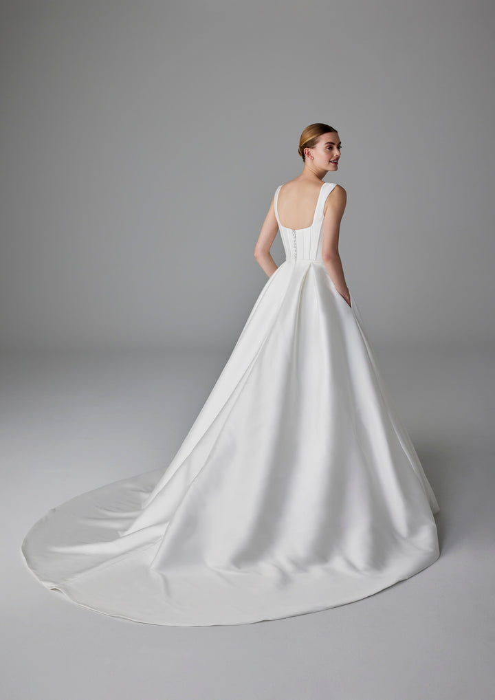 Pronovias Alphosine sample sale aline wedding dress with straps back view