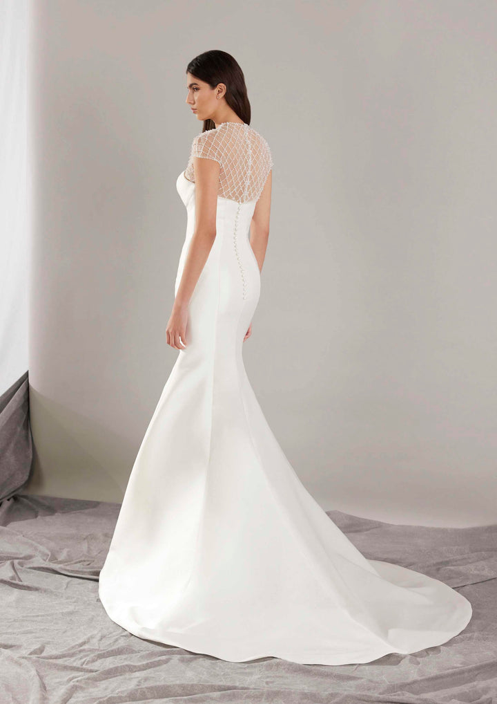 Pronovias Dalvir mermaid strapless wedding dress mikado fabric back view