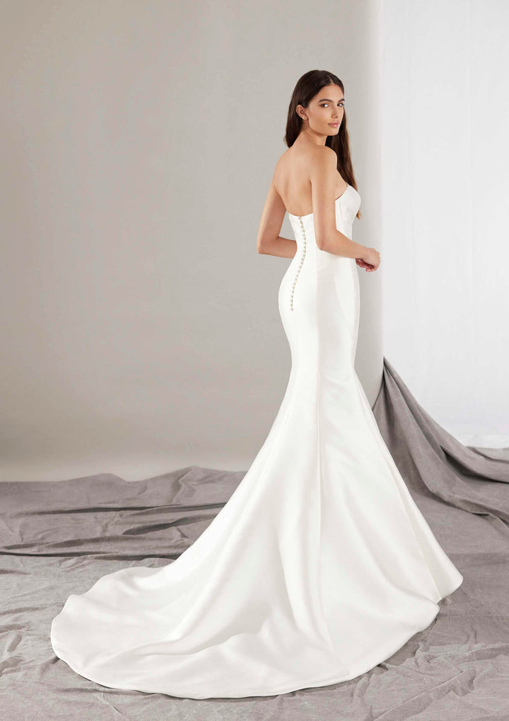 Pronovias Dalvir mermaid strapless wedding dress mikado fabric side view