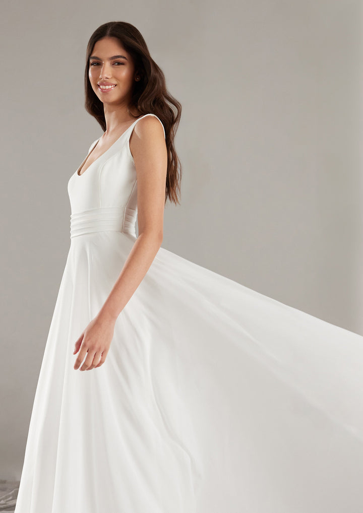 Pronovias Eufeme aline chiffon wedding dress with wide straps side view