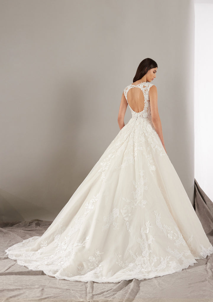 Pronovias Ever lace wedding dress with sweetheart neckline and keyhole back view