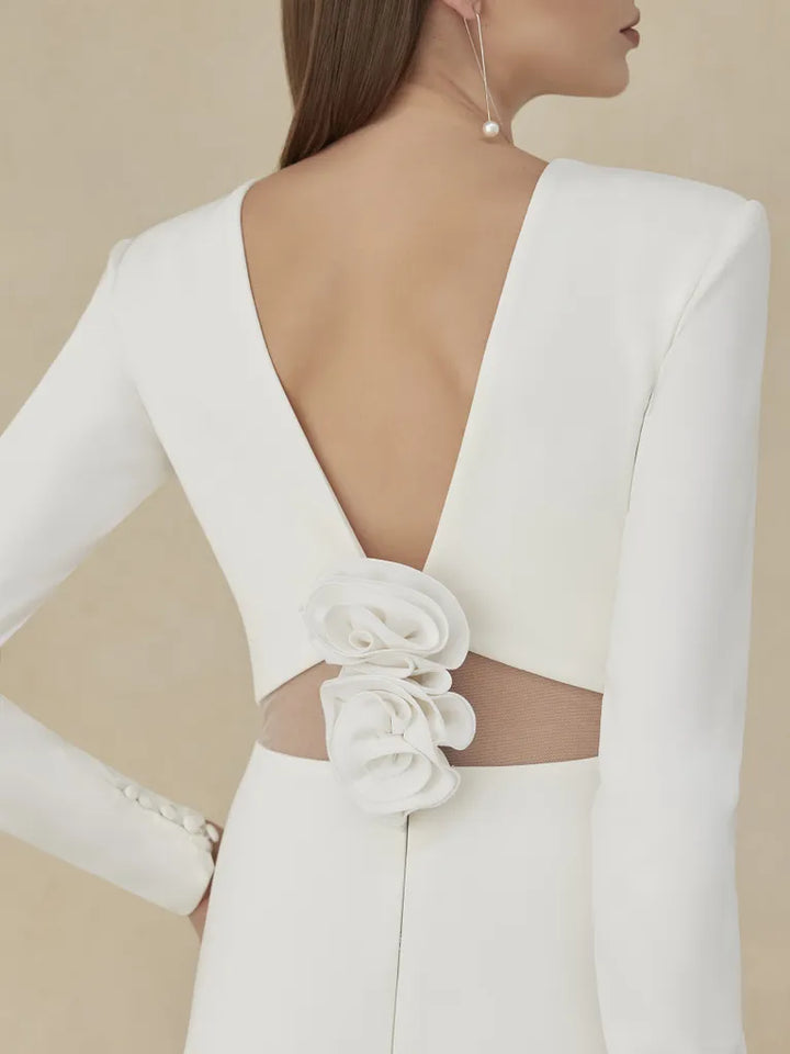 Pronovias Fawn long-sleeves fitted wedding dress crepe fabric back details
