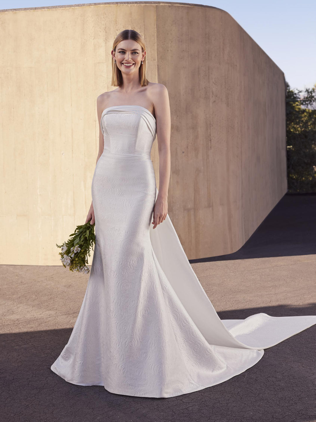 Pronovias Juny strapless mermaid mikado wedding dress front view