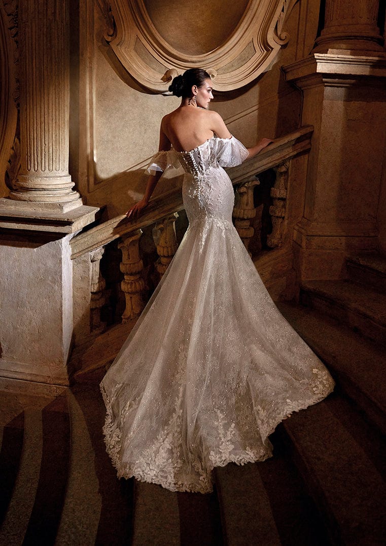Pronovias Privee Dazzle mermaid wedding dress with sparkly lace back view