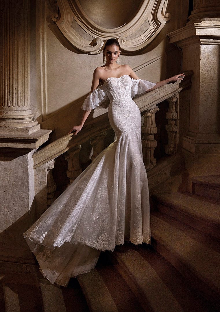 Pronovias Privee Dazzle mermaid wedding dress with sparkly lace front view