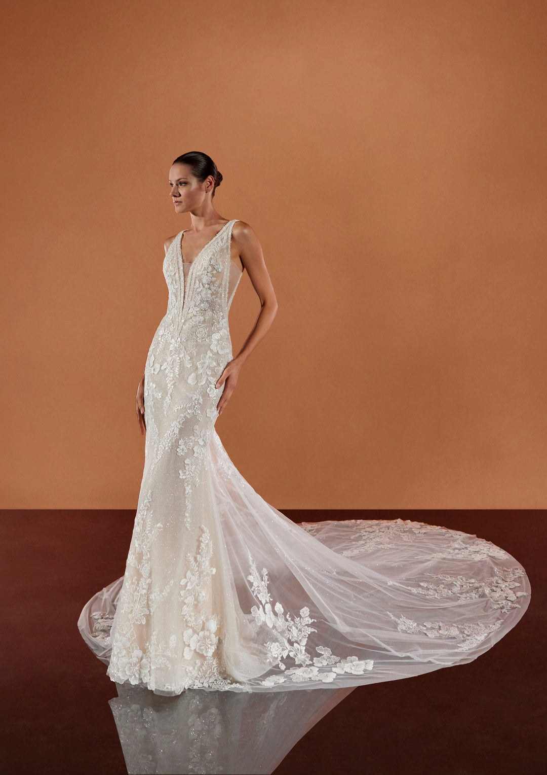 white wedding dresses with orange accents Botanical Embroidered Wedding Dress with Slit Cape Sleeves, Whimsical Forest Bridal Gown, Alternative Colorful Floral Wedding Dress