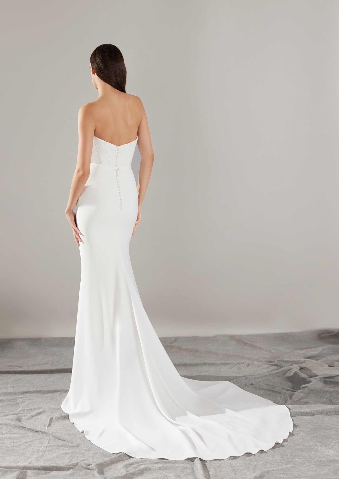 Pronovias Sincere sample sale strapless sweetheart mermaid wedding dress structured bodice back view